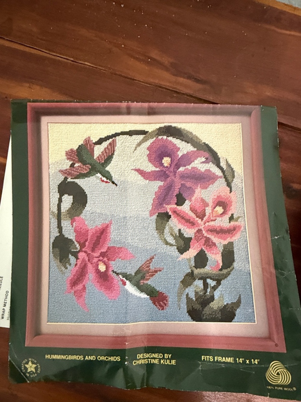 Vintage Crewel Embroidery Wall Decor Craft Kit needlepoint hummingbirds orchids